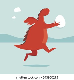 Friendly dragon is carrying the newborn dragon egg
