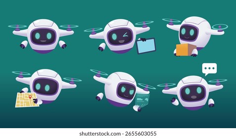 Friendly Drone Courier Character. Vector Illustration