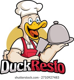 Amistoso Pato Chef Holding Plata Bandeja de servir