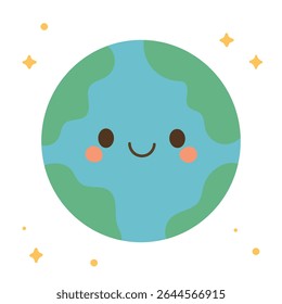 Terra Amigável com continentes verdes e oceanos azuis, projetada para a educação ambiental, campanhas de conscientização global ou uma mercadoria do planeta Terra bonito.