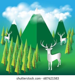 Friendly Eco Nature Forest and save world environment concept in Paper Art Vector illustration design