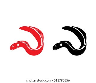 Friendly Eel fish icon in silhouette style, vector