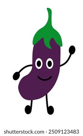 Friendly Eggplant. Summer vegetable. Vegan raw. Vegetarian food. Farm market product. Vector flat illustration.