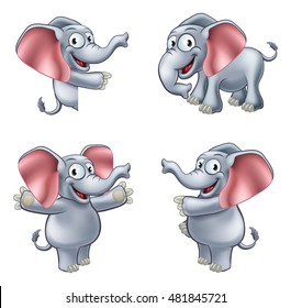 A friendly elephant cartoon mascot character in various poses