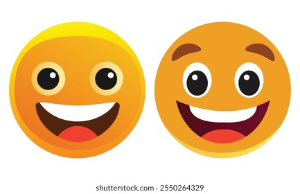 Emoji amigável. Emoji redondo. Emoji curado. Emojis de mídias sociais. Conjunto de ícones. Conjunto de ícones de emoticon. Emoticons bonitos.