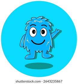 A friendly and engaging blue monster illustration with a waving expression. This simple yet effective design is suitable for apps, websites, or marketing materials that require a fun