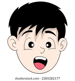 simpático emoticono de la cabeza de un chico de la cara sonriendo. ilustración de diseño vectorial