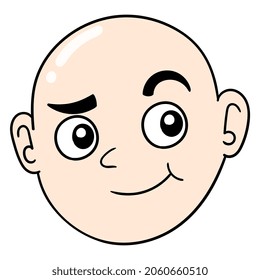 friendly faced bald monk head, vector illustration carton emoticon. doodle icon drawing