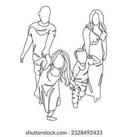 Freundliche Familienzeichnung in einer Linie. Vektorlinienkunst.