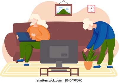 Friendly family playing video games at home sitting on cozy sofa. Friends women playing a game on a computer and televisor flat design. Family weekend, people spend time together, communicate