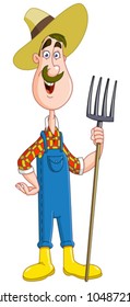 Friendly farmer with pitchfork