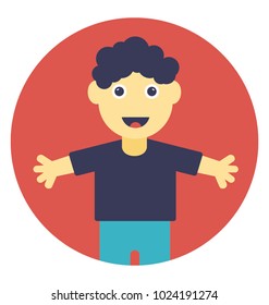 Friendly father with open arms ready for hugging, flat vector icon 