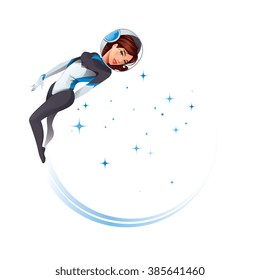 Friendly female astronaut exploring space