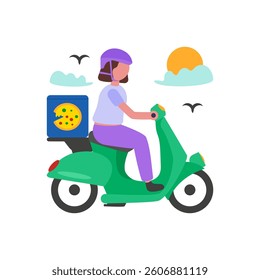Friendly Female Delivery Rider Vector Illustration