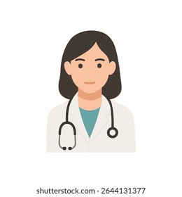 A friendly female doctor avatar with a stethoscope in a flat design, perfect for healthcare, medical apps, or professional profiles.