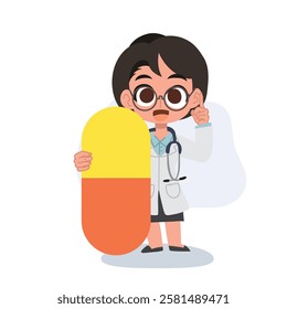 Friendly female doctor illustration explaining medication safety and pharmaceutical care