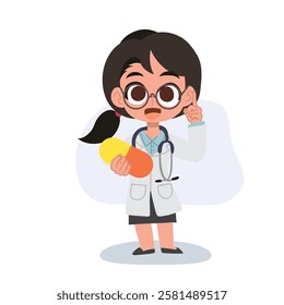 Friendly female doctor illustration explaining medication safety and pharmaceutical care