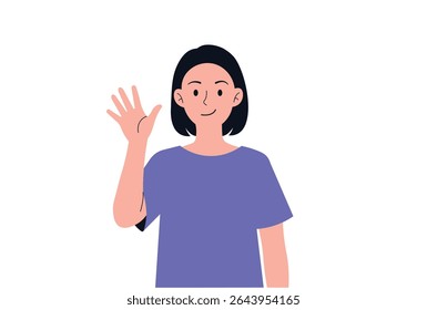 Friendly Female Waving Goodbye vector illustration.