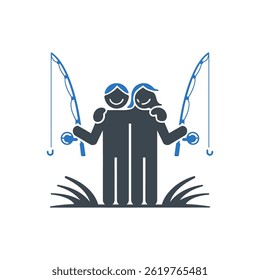 Friendly Fishing Duo Icon Isolated On White Background
