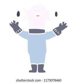 friendly flat color style cartoon alien waving