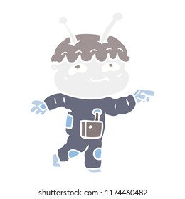 friendly flat color style cartoon spaceman pointing