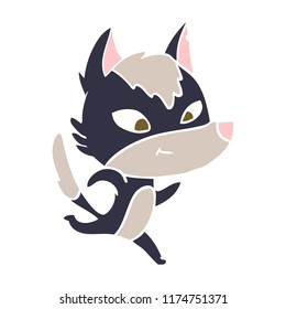 friendly flat color style cartoon wolf running