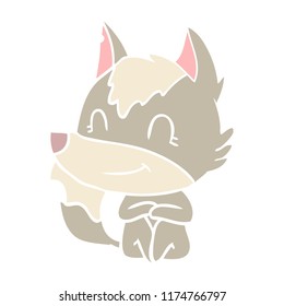 friendly flat color style cartoon wolf