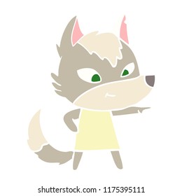 friendly flat color style cartoon wolf