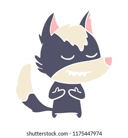friendly flat color style cartoon wolf