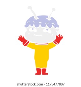 friendly flat color style cartoon spaceman waving