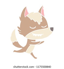friendly flat color style cartoon wolf running