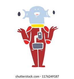 friendly flat color style cartoon alien shrugging
