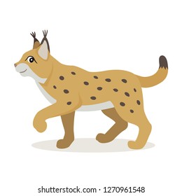 Friendly forest animal, cute yellow lynx icon, woodland beast, vector illustration isolated on white background