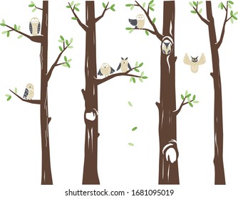 Friendly forest Owls. For the baby room, playground, nursery room, bedroom. Graphic design lifestyle, vector for cutting, wall decals, interior, vector, design, sticker, decals, decorative