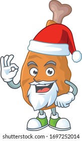 Friendly fried chicken Santa cartoon character design with ok finger