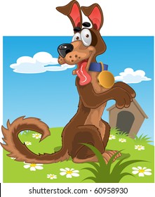 Friendly fun dog on color background