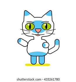 Friendly funny cat character line icon vector isolated.
