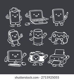 Friendly Gadgets Una Colección tecnológica dibujada a mano