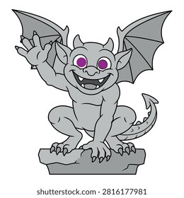 Friendly gargoyle statue, mythical creature, gothic design, winged monster, happy expression.