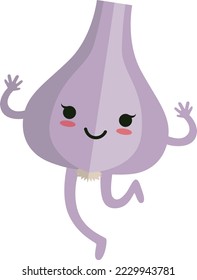 Friendly garlic running. Cartoon vegetable kawaii mascot