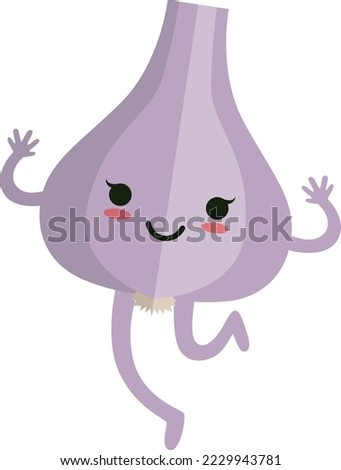 Friendly garlic running. Cartoon vegetable kawaii mascot