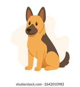 A friendly German shepherd sits quietly, showcasing its alert expression and distinctive coat pattern against a soft, plain background.