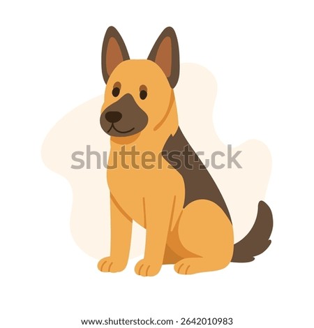 A friendly German shepherd sits quietly, showcasing its alert expression and distinctive coat pattern against a soft, plain background.