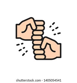 Friendly gestures, joyous punches flat color line icon.