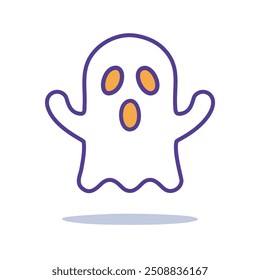 Friendly ghost cartoon illustration. This cheerful ghost cartoon is perfect for Halloween decorations or spooky-themed projects. The ghost's friendly expression suggests a playful and harmless spirit.