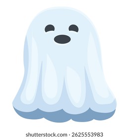Friendly ghost character with a surprised expression floats against a white background