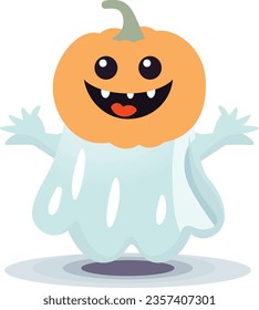 Friendly Ghost with Pumpkin Mask - Halloween Character on White