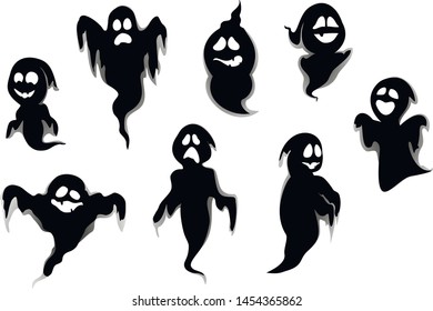 Friendly ghosts Funny spooky cartoon spirit Vector EPS