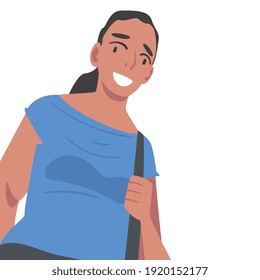 Friendly Girl Looking at Camera from Above Vector Illustration