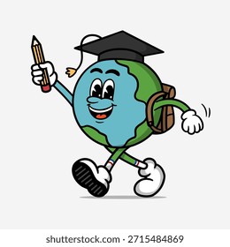Friendly globe mascot character illustrated in a colorful cartoon style. This illustration is suitable for educational books, geography learning materials, school projects, e-learning content, academic presentations, posters, and creative education design.